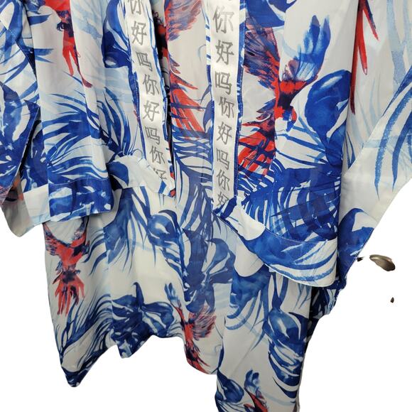 The Wendy Williams Collection Blue/White/Red Tropical Hi-Lo Kimono Duster XS/S - Picture 5 of 7